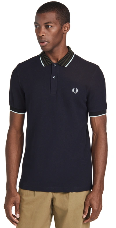 Fred Perry Striped Collar Polo Shirt In Navy