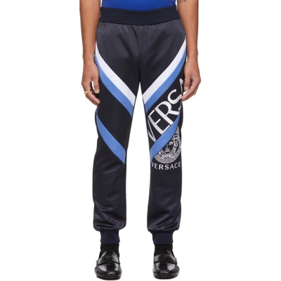 Versace Navy Jersey Logo Lounge Trousers In 6u300 Bluwh