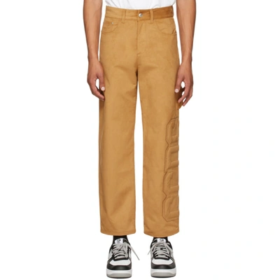 Gcds Tan Faux-suede Logo Trousers In 13 Beige