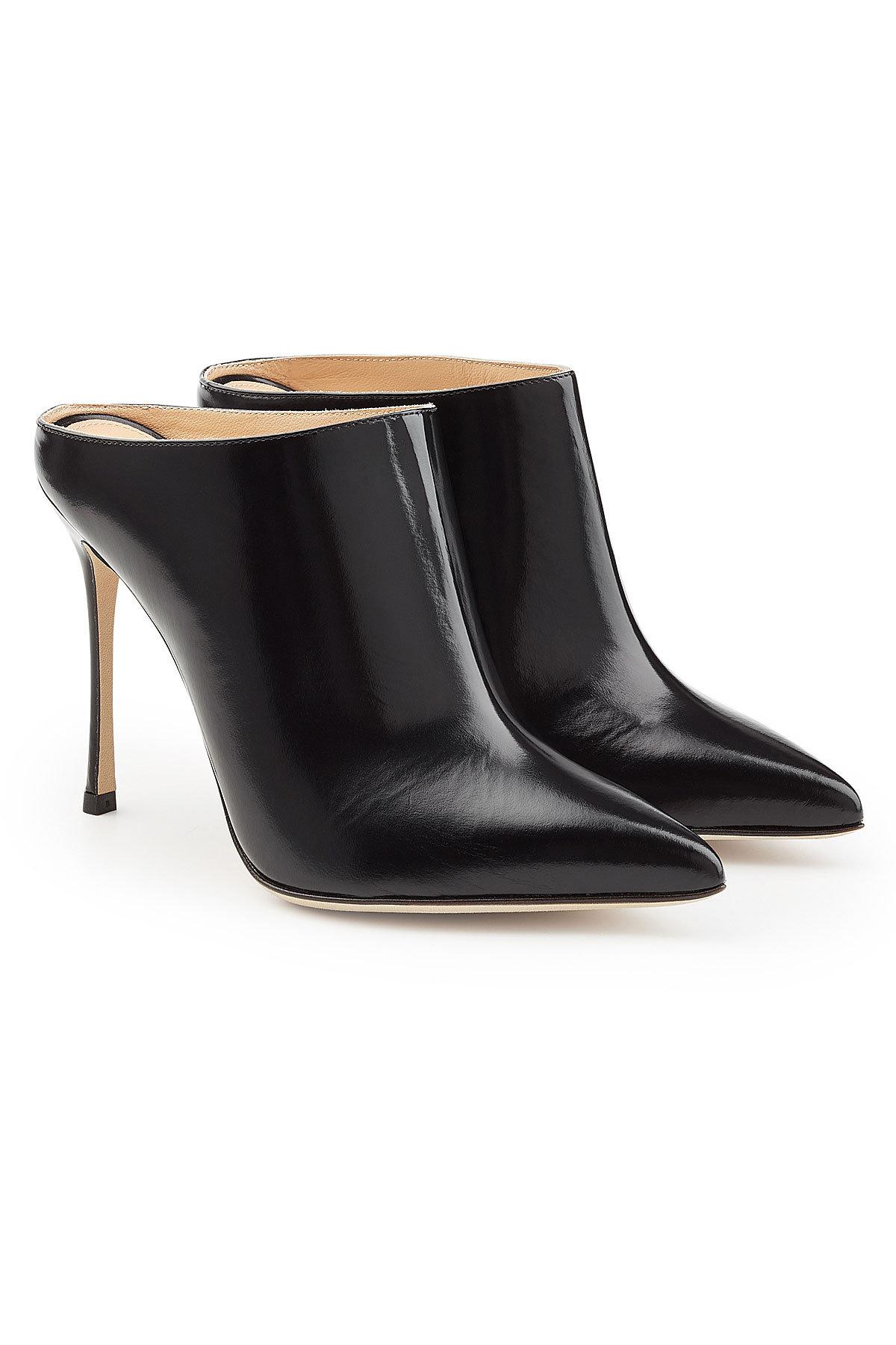 black leather mules heel