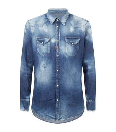 Dsquared2 Distressed Denim Shirt In Blue