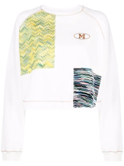 M Missoni Embroidered-logo Patchwork Sweatshirt In White