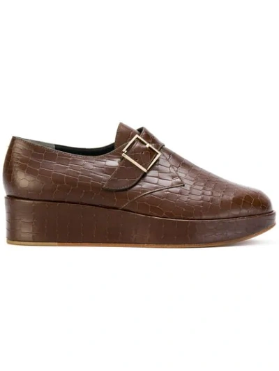 Robert Clergerie Monk Strap Platform Loafers In Brown