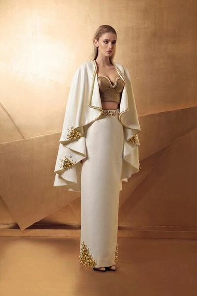 Lilly Ibrahim Embellished Cape Gown