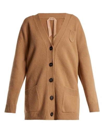 N°21 Crystal-embellished Clover-intarsia Wool Cardigan In Camel