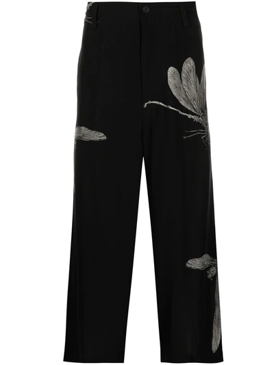 Yohji Yamamoto Floral-print Cropped Trousers In Black