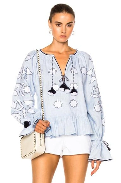 March11 Star Embroidered Top In Blue. In Sky Blue