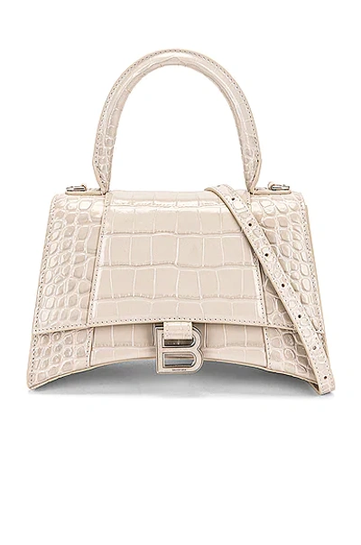 Balenciaga Hourglass Small Leather Top Handle Bag In Cold Beige