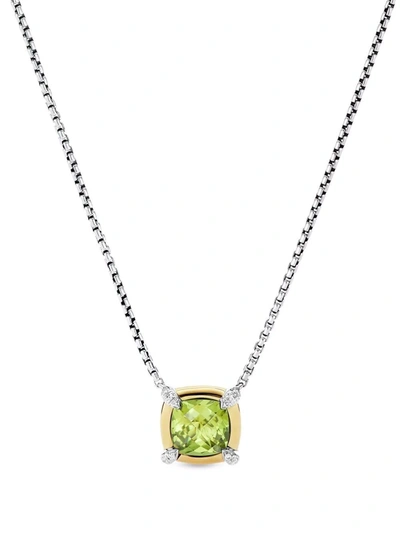 David Yurman Sterling Silver Petite Chatelaine Peridot & Diamond Pendant Necklace With 18k Yellow Gold, 18