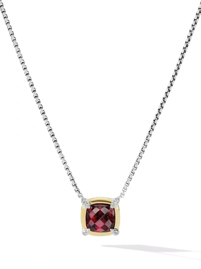 David Yurman Sterling Silver Petite Chatelaine Garnet & Diamond Pendant Necklace With 18k Yellow Gold, 18