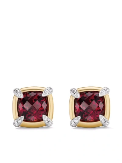 David Yurman Sterling Silver Petite Chatelaine Garnet & Diamond Pave Stud Earrings With 18k Yellow Gold In Garnet Mix