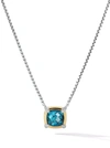 David Yurman Sterling Silver Petite Chatelaine Hampton Blue Topaz & Diamond Pendant Necklace With 18k Yellow Gold In Gold/blue