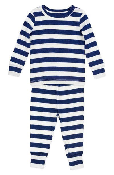 Oliver & Rain Babies' Stripe Fitted Two-piece Cotton Pajamas In Navy