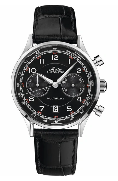 Mido Multifort Patrimony Chronograph Leather Strap Watch, 42mm In Black