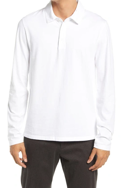 Vince Garment Dyed Long Sleeve Polo In Washed Off White