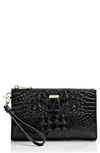 Brahmin Daisy Croc Embossed Leather Wristlet In Black