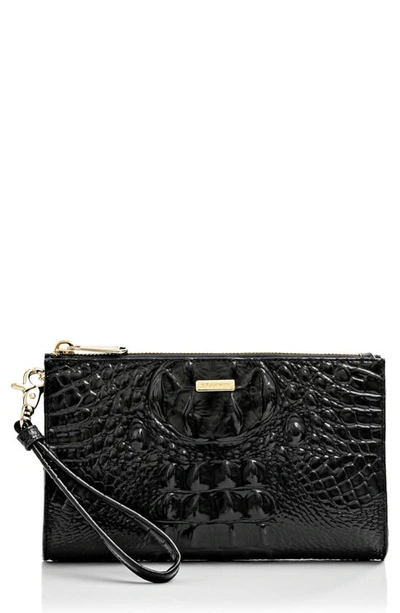 Brahmin Daisy Croc Embossed Leather Wristlet In Black