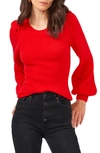 1.state Balloon Sleeve Crewneck Rib Sweater In Bright Cherry