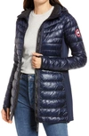 Canada Goose Hybridge Lite Hooded Water Repellent 800 Fill Power Down Coat In Atlantic Navy