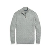 Polo Ralph Lauren Icon Logo Half Zip Cotton Cable Knit Sweater In Gray Heather-grey