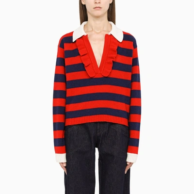 Philosophy Blue/red Striped Jumper With Ruffles In Multicolor