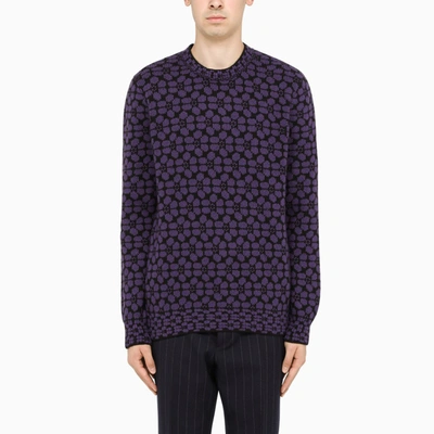 Prada Floral-pattern Wool Blend Jumper In ["black"/ "purple"]