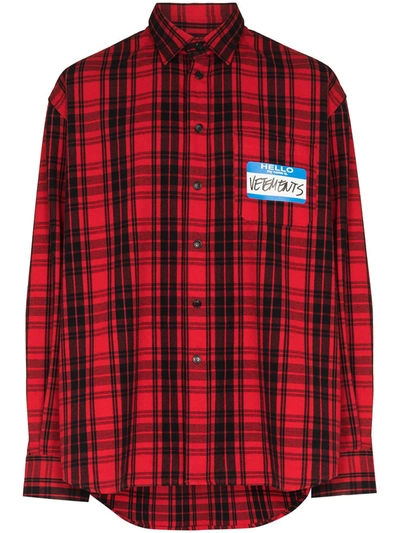 Vetements 'hello My Name Is' Checked Shirt In Red