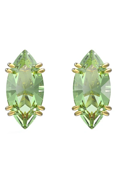 Swarovski Gold-tone Green Kite-cut Crystal Stud Earrings