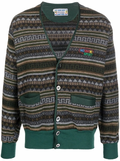 Pre-owned Missoni 1990s Geometric-knit Cardigan In Green