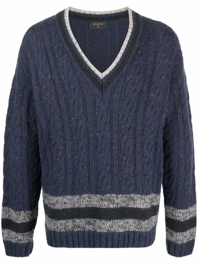 Pre-owned Valentino 2000s Cable Knit Striped Detailing Jumper In Blue