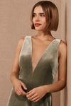 Jenny Yoo Logan V-neck Velvet Gown In Sage