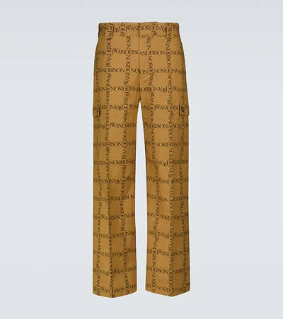 Jw Anderson Mens Tobacco Brand-print Straight Cotton Trousers 32 In Beige