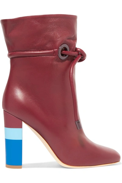 Malone Souliers + Roksanda Dolly Drawstring Leather Ankle Boots In Burgundy-red