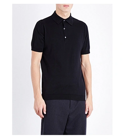 John Smedley Mens Black Sea Island Cotton Polo Shirt