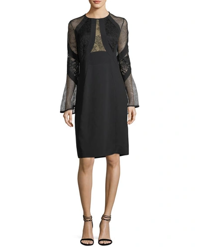 Elie Saab Jewel-neck Crepe Cocktail Mini Dress With Lace Insets