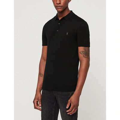 Allsaints Mode Merino Wool Slim Fit Polo Shirt In Black