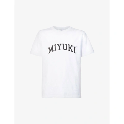 Mki Miyuki Zoku Varsity Brand-print Organic-cotton T-shirt In White