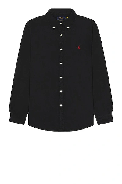 Polo Ralph Lauren Mens Black Pony-embroidered Slim-fit Garment-dyed Cotton Oxford Shirt S