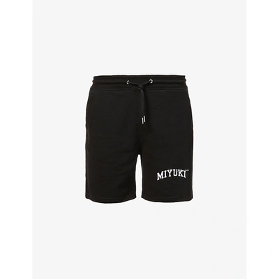 Mki Miyuki Zoku Varsity Brand-print Organic Cotton-blend Shorts In Black