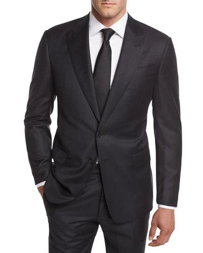 Giorgio Armani Flannel Stripe Wool Two-piece Suit In Charcoal