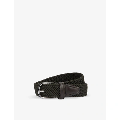 Anderson's Woven Stretch-elastic And Leather Belt In Khaki