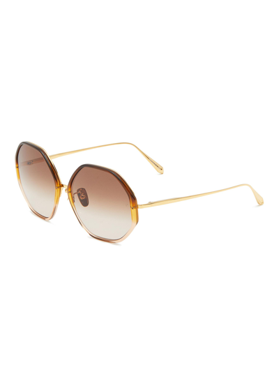Linda Farrow Alona Hexagonal-frame Acetate And 22ct Gold-plated Titanium Sunglasses In Brown