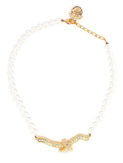 Erdem Womens Grey Gold Gold-toned Brass, Glass Crystal And Faux Pearl Necklace