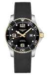 Longines L37813569 Hydroconquest Stainless Steel And Rubber Automatic Watch In Black