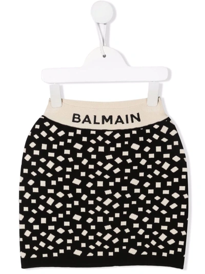 Balmain Kids' Patterned Intarsia-knit Skirt In Black