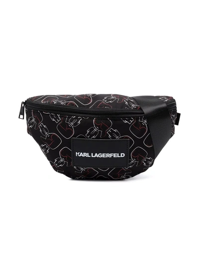Karl Lagerfeld Kids' All Over Motif-print Belt Bag In Black