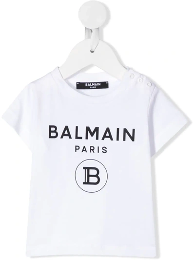 Balmain Babies' Logo Print Short-sleeved T-shirt In White