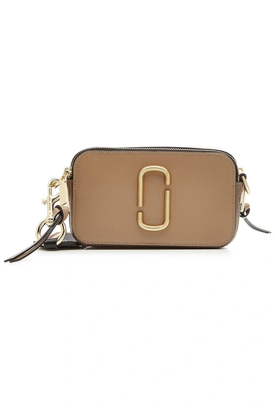 Marc Jacobs Snapshot Taupe Leather Shoulder Bag In Blue