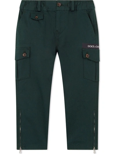 Dolce & Gabbana Kids' Gabardine Cargo Trousers In Green
