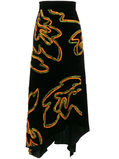 Peter Pilotto Asymmetric Chenille-embroidered Velvet Skirt In Black